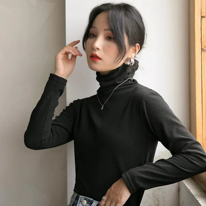 Soft Velvet Turtleneck Long Sleeve – Korean Style